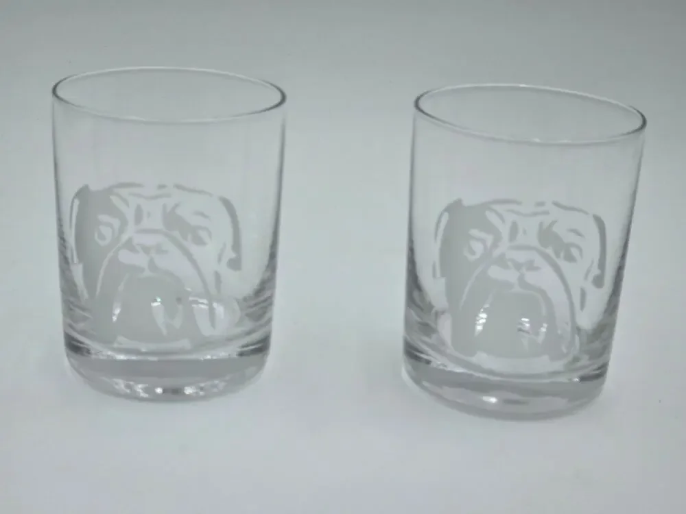 Williams Sonoma English Bulldog Rocks Glasses Set Of 2